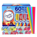 Crystal Light Packets 60 Count – Sugar Free Drink Mix Variety Pack Includes Lemonade, Fruit Punch, Raspberry Lemonade, Wild Strawberry – Easy Mix Drink Mix Packets Water Flavoring