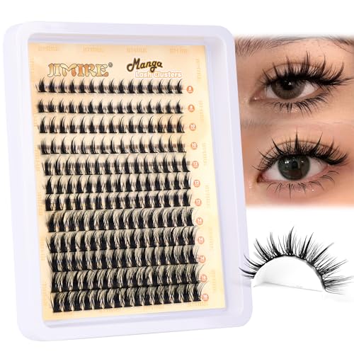 JIMIRE Wispy Lash Clusters Extensions 180Pcs Anime Eyelash Clusters D Curl Manga Lashes Clusters Natural Look 8-16MM Cluster Eyelash Extensions Individual Lash Extension Pack