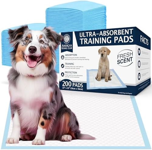 American Kennel Club Ultra Absorbent Odor Control Scented Training Pads for Dogs Leak-Proof Quick Dry Gel – 22 x 22 Puppy Pads - Fresh Scented - 200 Count