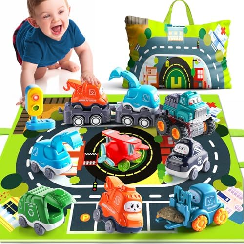 Big Cartoon Truck Car Toys for 1 Year Old Boy with Playmat/Storage Bag|Baby and Toddler Toys 12-18 Months & Age 1-2 with Trailor|1st Birthday, Valentine Gift for 1 2 Year Old Boy