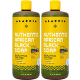 Alaffia Skin Care, Authentic African Black Soap, All in One Liquid Soap, Acne Face Wash, Moisturizing Body Wash, Shampoo, Shaving Soap, Shea Butter, Eucalyptus Tea Tree (2 Pack - 32 Fl Oz Ea)