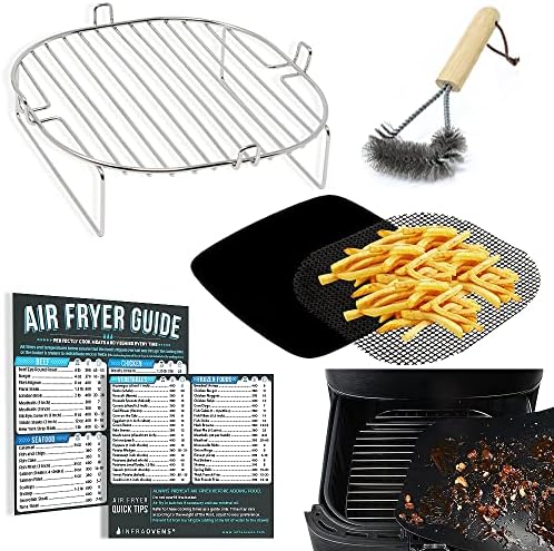 Air Fryer Accessories Compatible with Gourmia, Ninja Foodi, Nuwave® Brio, Paula Deen, Philips, Power XL + More, Air Fryer Rack, Air Fryer Cheat Sheet Guides, Air Fryer Liners and Cleaner Brush