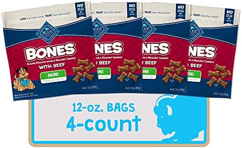 Blue Buffalo Bones Natural Crunchy Dog Treats Mini Dog Biscuits Beef, 12oz. Bag, 4 Count