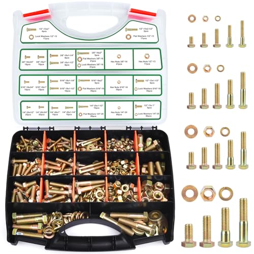 FOLIV 772PCS Grade 8 Bolt Assortment Kit, Heavy Duty Bolts and Nuts Kit, 1/4-20 5/16-18 3/8-16 1/2-13 SAE Sizes Included (Upgraded Package)