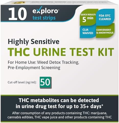 Highly Sensitive at Home Marijuana Drug Test Kit, THC Drug Test Kit Marijuana/Weed, THC Drug Test Urine, Easy Home Drug Test Marijuana/THC Substance Abuse, 10 THC Test Strips + Cups, 50 ng/ml
