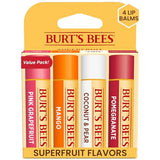 Burt's Bees Lip Balm Stocking Stuffers, Moisturizing Lip Care Christmas Gifts, SuperFruit - Pomegranate, Coconut & Pear, Mango, Pink Grapefruit, Natural Origin Treatment (4-Pack)