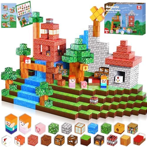 Magnetic Blocks-150PCS Grassland Magnetic Building Blocks Set, Kids Classroom Sensory Toy for Toddlers STEM Learning, Construction Stacking Toy for Kids 3+ Boys and Girls Christmas Birthday Gifts