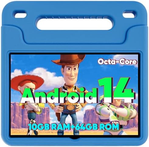 Kids Tablet, Android 14 Tablet for Kids 10.1 inch, 2024 Toddler Tablet Octa-Core 64GB 1TB Expandable,Children's Tablet with Case, Support Parental Control/Dual Camera/Dual Band WiFi - Blue