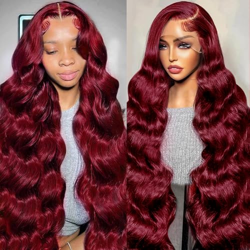 30 Inch 99j Burgundy Lace Front Wigs Human Hair 12A 200 Density HD Burgundy Wig Human Hair Body Wave 99J Human Hair Wig 13x4 Frontal Wig Colored Wine Red Glueless Wigs Human Hair Pre Plucked