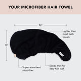 Kitsch Microfiber Hair Towel Wrap for Women - Quick Dry Towel | Microfiber Towel for Hair | Hair Drying Towel Wrap for Long Hair | Hair Towels for Women | Hair Turban Towel for Wet Hair (Black)