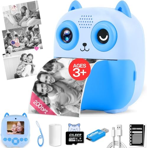 Kids Camera Instant Print, 32G 1080P HD Dual-Lens Selfie Digital Cameras, Christmas Birthday Gifts for Girls Boys, Toddler Portable Toys for 3 4 5 6 7 8 9 10 Year Old Girl-Blue