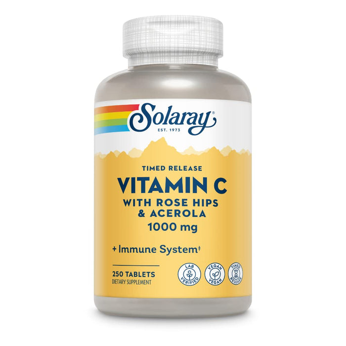 SOLARAY Vitamin C w/Rose HIPS & Acerola | 1000mg | Two-Stage Timed-Release Healthy Immune Function, Skin, Hair & Nails Support | Non-GMO | 250ct