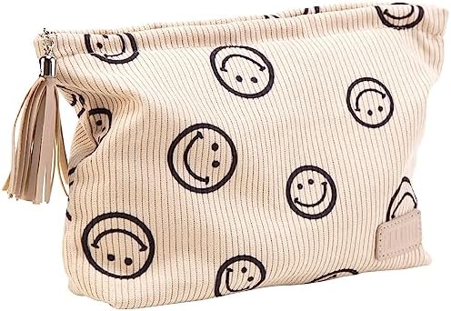 Makeup Bag Small Cosmetic Pouch: Cosmetic Bag for Purse - Cute Make up Bags with Tassel - Gifts for Teen Girl (01-Khaki)