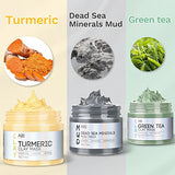 ANAI RUI Turmeric Clay Mask - Green Tea Clay Mask - Dead Sea Minerals Mud Mask, Spa Facial Mask Set, Face Mask Gift Set for Mom 2.5 oz each