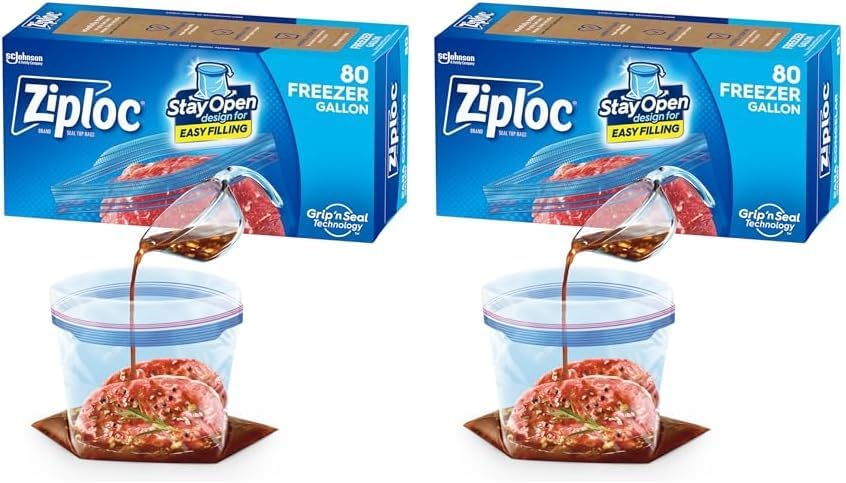 Ziploc Gallon Food Storage Freezer Bags, Stay Open Design with Stand-Up Bottom, Easy to Fill, 80 Count (Pack of 2)