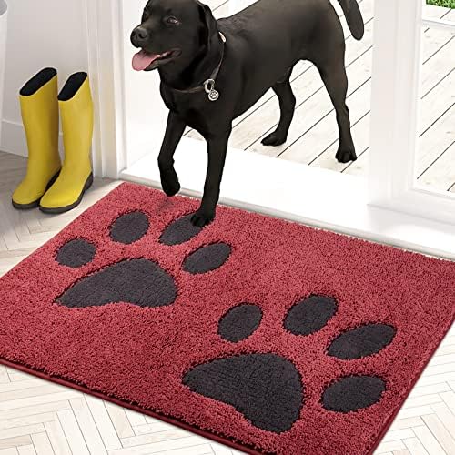 PURRUGS Dirt Trapper Door Mat 20" x 31.5", Non-Skid/Slip Machine Washable Microfiber Entryway Rug, Dog Door Mat, Super Absorbent Welcome Mat for Muddy Wet Shoes and Paws, Burgundy Red
