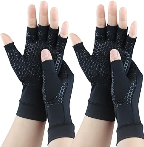 2 Pairs Copper Arthritis Gloves for Carpal Tunnel Pain Relief, Compression Gloves to Alleviate Hand Pain, Swelling, Fingerless Computer Typing Gloves for Rheumatoid, Tendonitis Women & Men (X-Large)