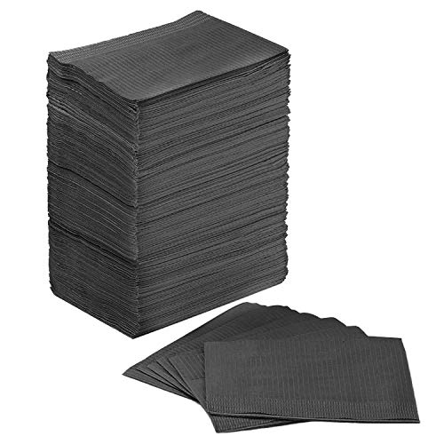 JMU 125 Pack Dental Bibs, Black Dental Bibs Disposable 2-Ply Paper 1-Ply Film, 13" x 18" Tattoo Bibs