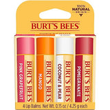 Burt's Bees Lip Balm Stocking Stuffers, Moisturizing Lip Care Christmas Gifts, SuperFruit - Pomegranate, Coconut & Pear, Mango, Pink Grapefruit, Natural Origin Treatment (4-Pack)