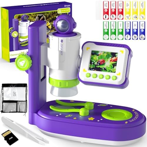 Microscope for Kids, 3-in-1 Design with Sound & Light, 2''LCD Screen 1000× Zoom Mini Handheld Microscope with a Storage Bag, Portable Educational Toys Gifts for Boys Girls 6+ Years Old
