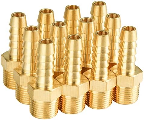 SUNGATOR 12-Pack 3/8'' Air Hose Fittings, Brass Hose Barb Fittings, 3/8 Inch NPT Male Pipe to 3/8'' Barb End Aadapter, Brass 3/8'' Air Line Repair Kit for Compressor, Gas, Auto Shop