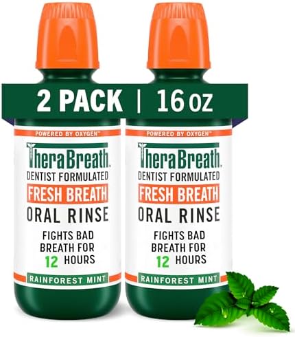 TheraBreath Fresh Breath Mouthwash, Rainforest Mint, Alcohol-Free, 16 Fl Oz (2-Pack)