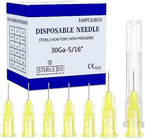 Disposable Luer Lock Needle 30Ga 5/16 Inch 8mm 100Pack(30Ga-5/16IN)