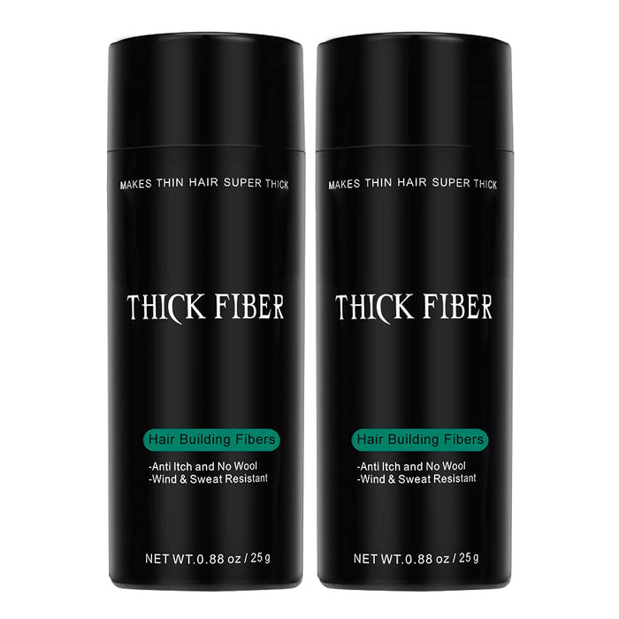 THICK FIBER Hair Fibers for Thinning Hair & Bald Spots (BLACK, Pack of 2) - 25g Bottle - Conceals Hair Loss in Seconds - Hair Powder for Women & Men