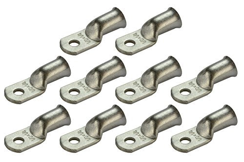 TEMCO 10 Pack Tinned Copper Welding Battery Cable Ends, Lugs Terminal 1/0 AWG 1/4" Hole - Marine Grade (6 AWG to 1/0 AWG Options Available)
