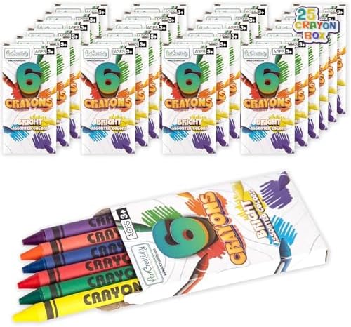 ArtCreativity Bulk Crayon Packs, 25 Sets of 6 Packs (150 count) Non-Toxic Crayons Bulk Individual Packs for Kids & Classroom Teachers, Stocking Stuffers, Crayons Party Favors for Toddlers 1-3+
