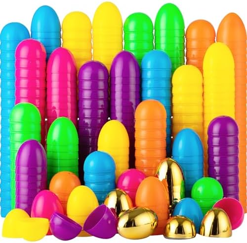 JOYIN 150PCS Plastic Easter Eggs, Empty 2.3" 144PCS Colorful with 6PCS Golden Eggs Bulk Fillable for Easter Hunt Party Favor Basket Stuffers Filler Classroom Prize Supplies Decor