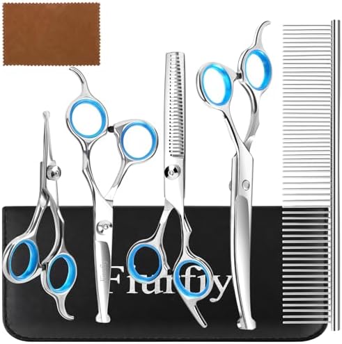 6-in-1 Dog Grooming Scissors - Professional Stainless Steel Hair Cutting Kit with Safety Rounded Tips, Ergonomic Soft-Grip Handles for Small & Large Dogs, Cats
