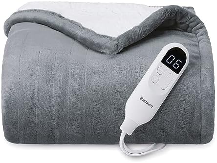 Bedsure Heated Blanket Electric Throw - Soft Flannel Electric Blanket, Heated Throw with 4 Time Settings & 6 Heat Settings, Warm Gift for Grandma (50x60 inches, Grey)
