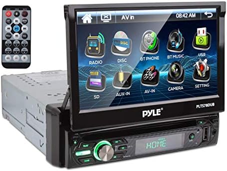 Pyle PLTS78DUB Single DIN Car Stereo Receiver - 7" Touchscreen Display, CD/DVD Player, Bluetooth Audio & Hands-Free Calling, In-Dash Multimedia System with Rear Camera, AM/FM Radio, and 320W Power