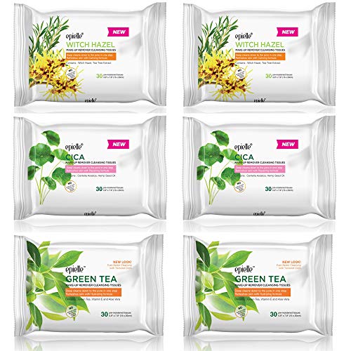 Epielle Makeup Remover Cleansing Wipes | Gentle for All Skin Types | Removes Dirt, Oil, Makeup | Facial Towelettes | Beauty Gift, Spa Day, Gift Set | Pack of 6 | Korean Skincare