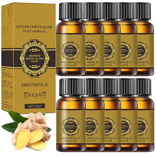 Belly Drainage Ginger Oil, Ginger Oil Lymphatic Drainage Massage Oil, Natural Lymphatic Drainage Ginger Oil,Ginger Massage Oil,Plant Aroma Oil, Natural Ginger Essential Oil (10 Pack)