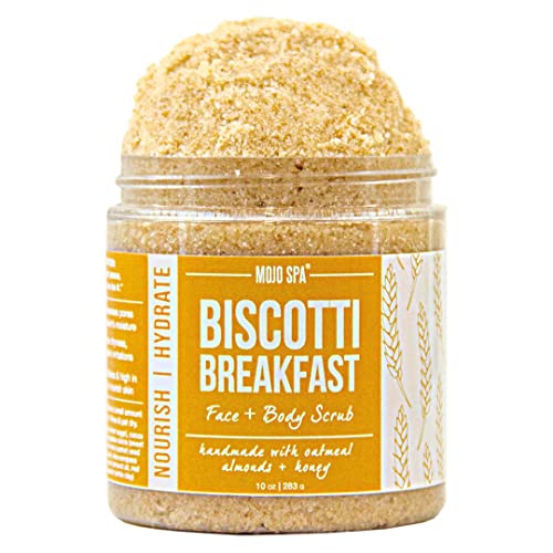 Mojo Spa Biscotti Breakfast Face and Body Scrub | Biscotti, Honey Scent | Moisturizing Sugar Based Exfoliator | 10 oz
