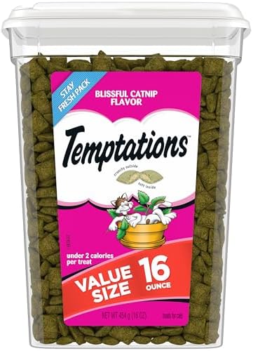 Temptations Classic Crunchy and Soft Cat Treats Blissful Catnip Flavor, 16 oz. Tub