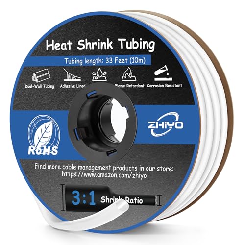 Heat Shrink Tubing 1/2 Inch, 3:1 Ratio Wires heat shrink tube, Dual Wall Adhesive-Lined Waterproof Shrink Wrap Tubing, 33FT White Industrial and Marine Grade Heat Shrink Wrap