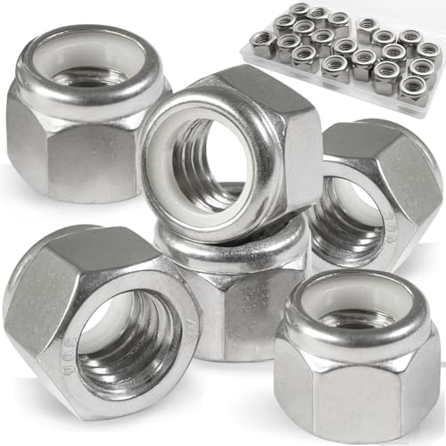 20 Pack 1/2"-13 Inch Locknuts,304 (A2-70) Stainless Steel Nylon Insert Lock Nuts,Standard Inch Thread Nylock Nuts