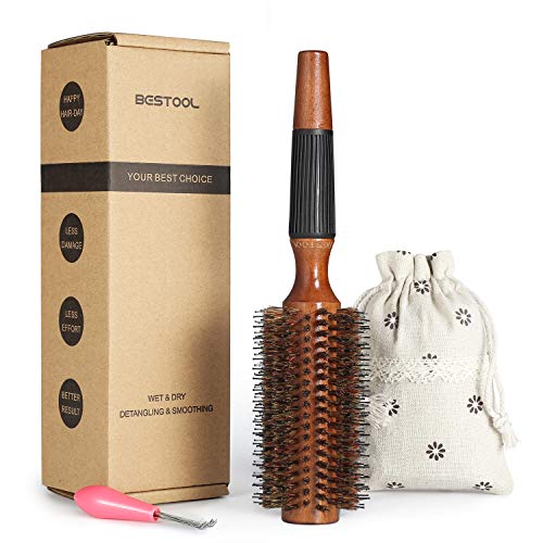 BESTOOL Round Brush for Blow Drying, Round Hair Brush for Women or Men, Boar Bristle Round Hairbrush for Quick Blowout, Add Shine/Volume, Minimize Damage (2.5 Inch)