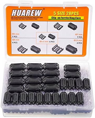 5 Values 28 Pcs Black Clip-on Ferrite Ring Core RFI EMI Noise Suppressor Cable Clip for 3.5mm 5mm 7mm 9mm 13mm Diameter Cable