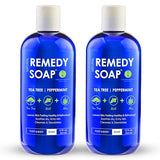 Remedy Soap Pack of 2, Helps Wash Away Body Odor, Sooth Athlete’s Foot, Ringworm, Jock Itch, Yeast Infections and Skin Irritations, 100% Natural with Tea Tree Oil, Mint & Aloe 12 oz