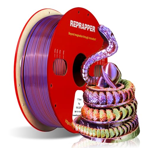 Reprapper Triple Color Filament Coextrusion PLA Filament 1.75mm for 3D Printer, Multicolor Like Dual Color Rainbow PLA, 2.2lbs (1kg), Silk PLA Green/Purple/Copper