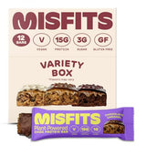 Misfits Vegan Protein Bar, Variety Pack, Plant Based Chocolate Protein Bars, High Protein Snacks for Adults with 15g Plant Protein Per Bar, Low Carb, 1g Sugar, High Fiber, Healthy Snack Food, Mixed Flavors 12 Pack