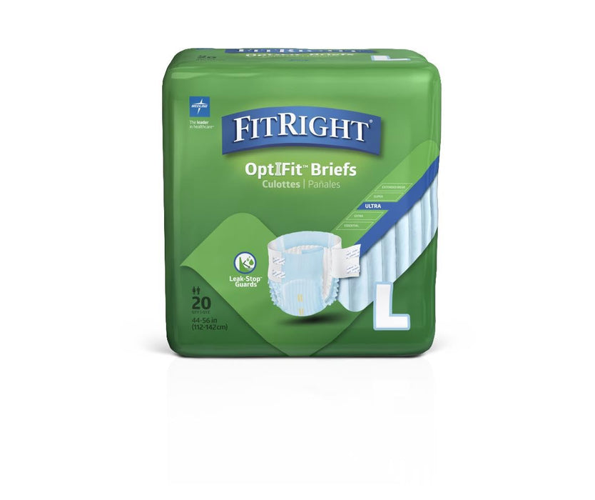 FitRight Ultra Adult Diapers, Disposable Incontinence Briefs with Tabs, Heavy Absorbency, Large, 44"-56", 4 packs of 20 (80 total)