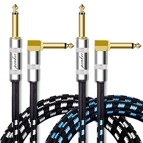 2 Pack Guitar Instrument Cable 3FT,Right Angle 1/4-Inch TS to Straight 1/4-Inch TS Gold Plated 6.35mm Guitar Cord,1 Meter for Guitar Bass Keyboard Effector Microphone Mixer