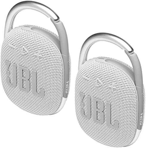JBL 2 Pack Clip 4 Waterproof Wireless Audio Bluetooth Speaker Bundle (White)