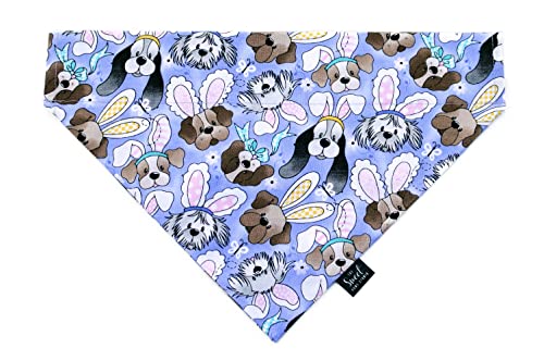 Easter over the collar dog bandana, handmade pastel color spring slip on pet bandana (Dogs On Purple, X-Large)