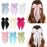 Furling Pompoms Hair Bows Clips for Women Large Pink Bows for Girls White Hair Ribbon for Hair Satin Long Tails with Alligator Clips Big Hair Bow Hair Accessories Pack of 9